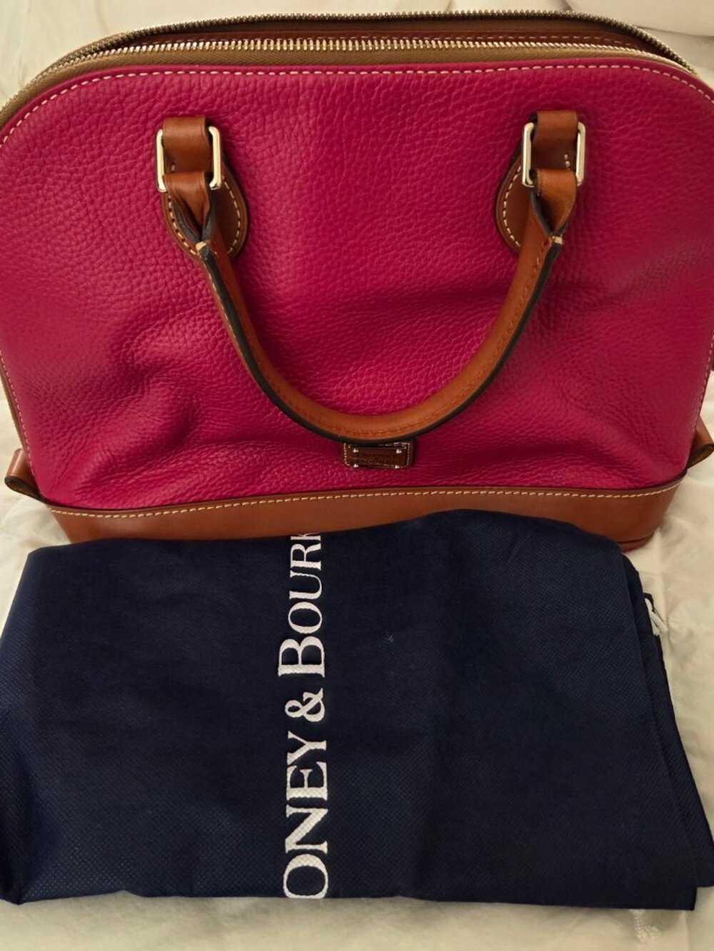 DOONEY & BOURKE Pebble Grain Domed Satchel – Hot Pink/Fuchsia Leather